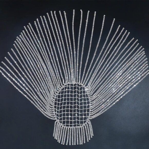 Long Rhinestone Headpiece Cap in Silver